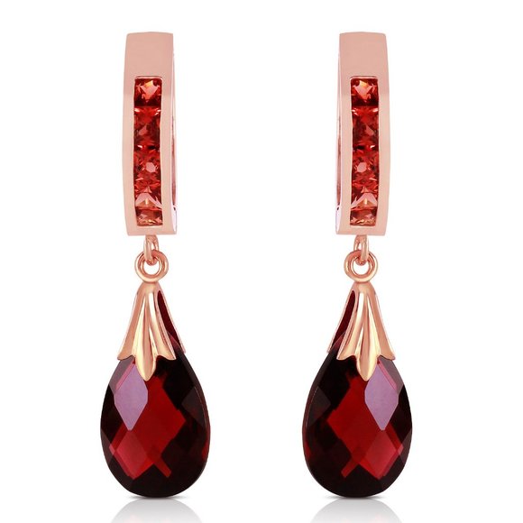 14K SOLID GOLD HOOP EARRING WITH NATURAL GARNETS - Picture 3 of 6